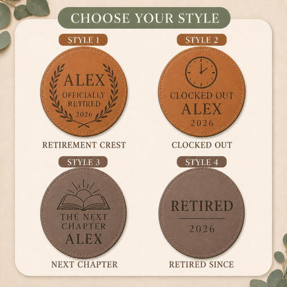 Four engraving styles for retirement leather coasters