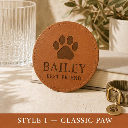 Style 1 pet name leather coasters