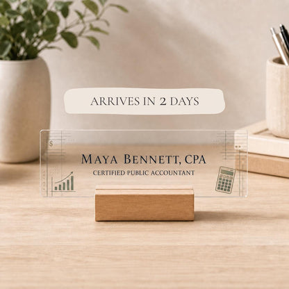 Personalized cpa acrylic nameplate with shipping text to be cleaned before publishing