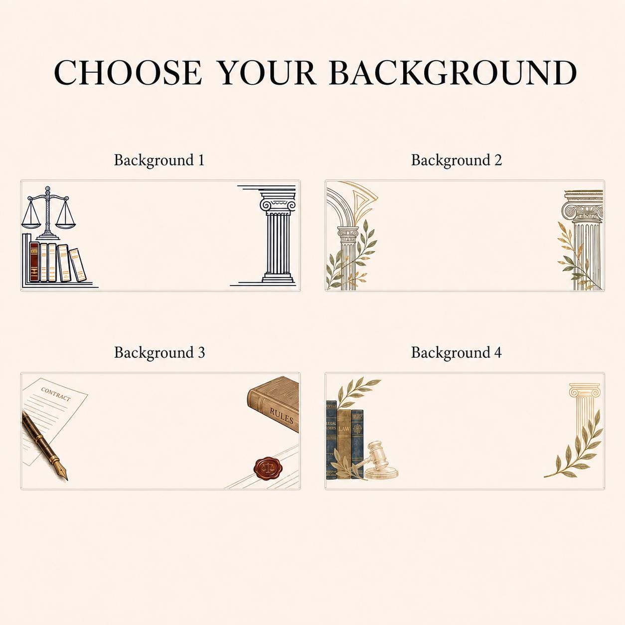 Four profession-inspired backgrounds for the lawyer acrylic nameplate