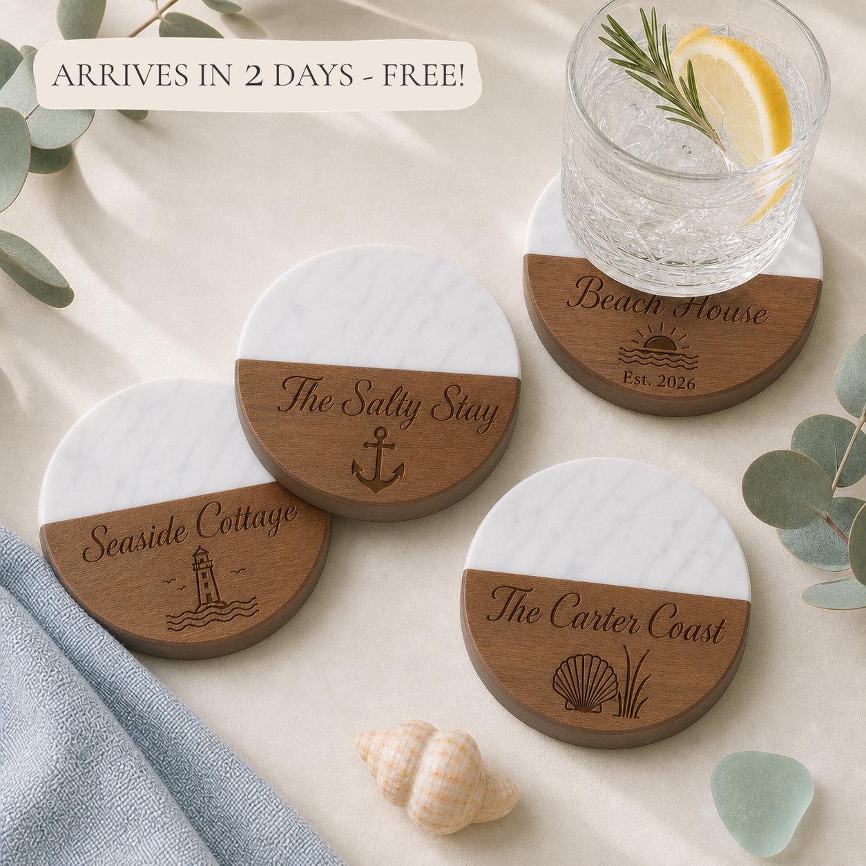 Beach House Marble & Wood Coasters