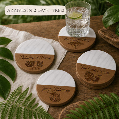 Rainforest Lodge Marble & Wood Coasters