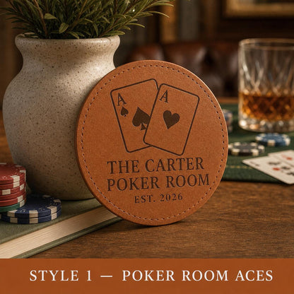 Style 1 poker night leather coasters
