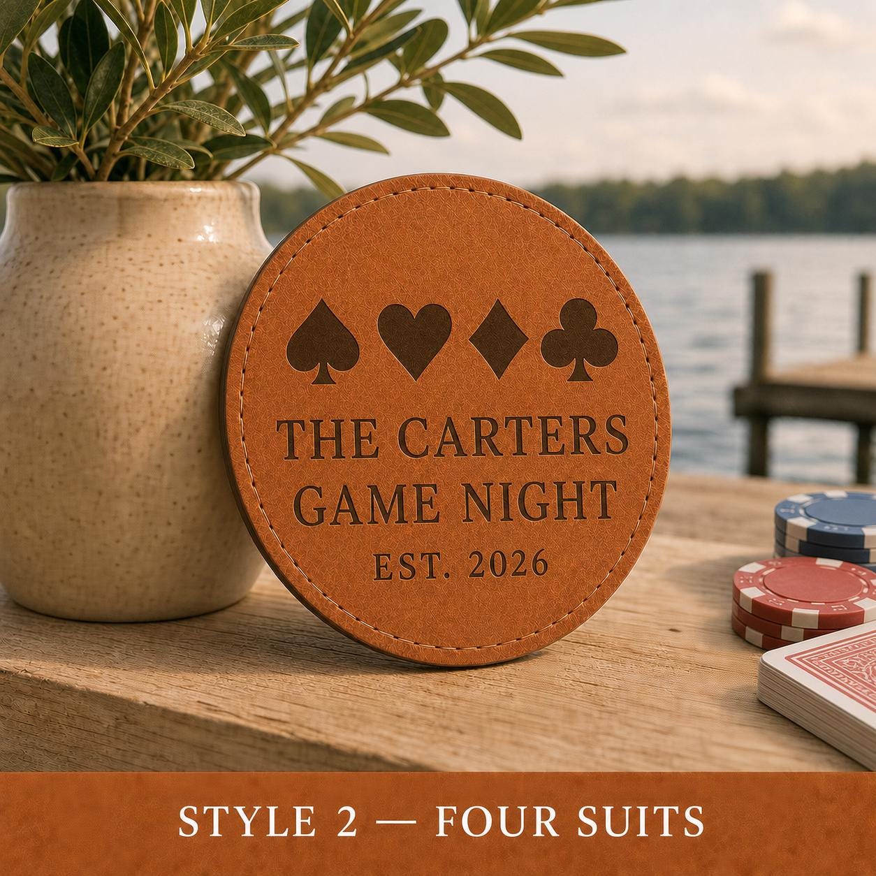 Style 2 poker night leather coasters