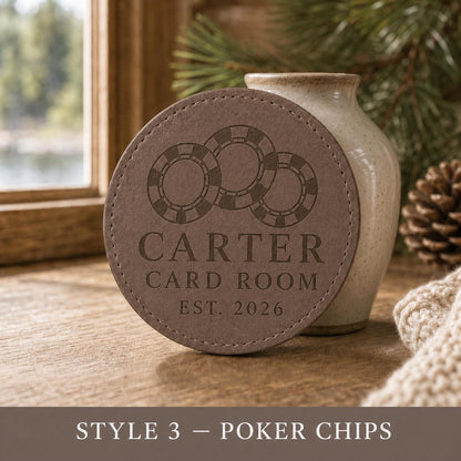 Style 3 poker night leather coasters