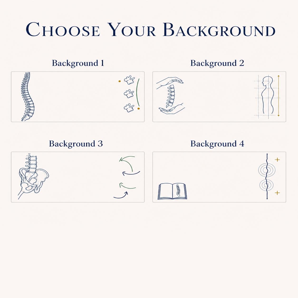 Four profession-inspired backgrounds for the chiropractor acrylic nameplate