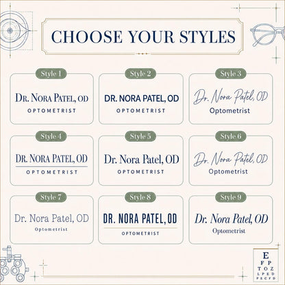 Nine typography styles for the optometrist acrylic nameplate