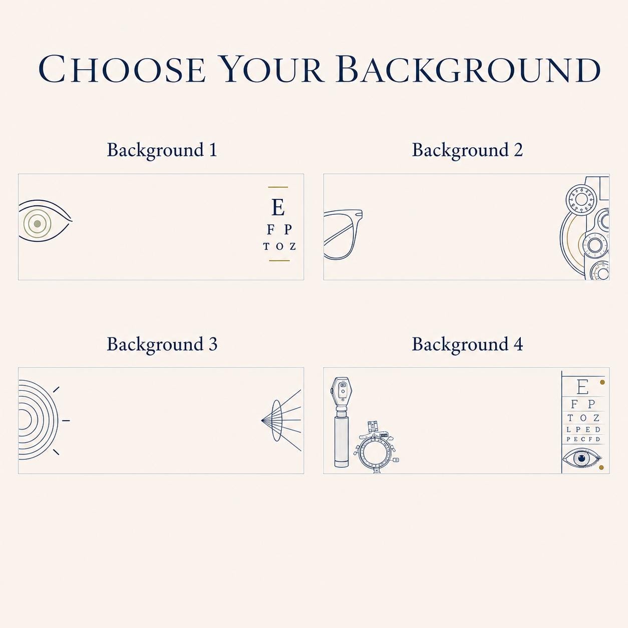 Four profession-inspired backgrounds for the optometrist acrylic nameplate
