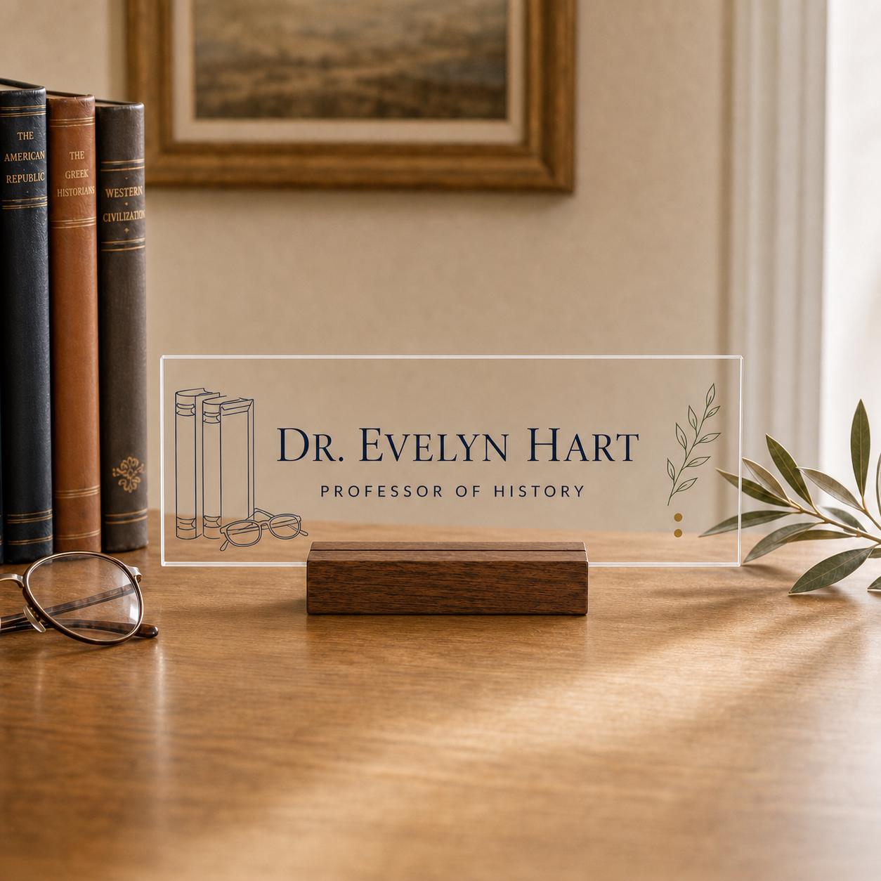 Personalized professor acrylic nameplate design example