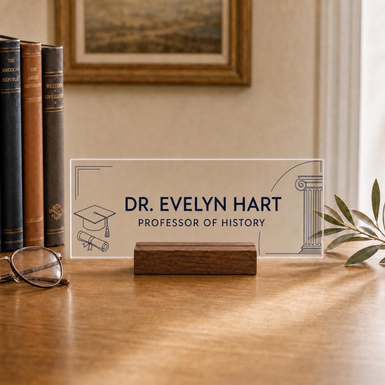 Personalized professor acrylic nameplate design example