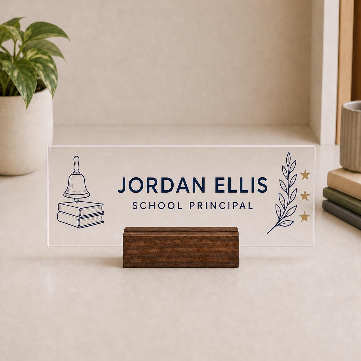 Personalized principal acrylic nameplate design example
