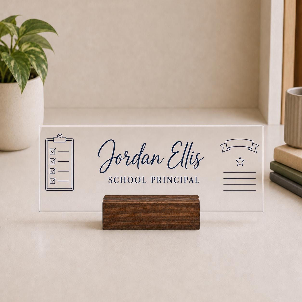 Personalized principal acrylic nameplate design example