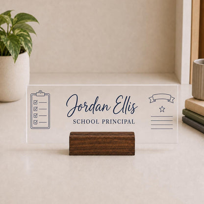 Personalized principal acrylic nameplate design example