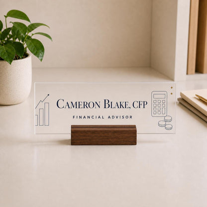Personalized financial advisor acrylic nameplate design example