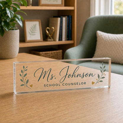 School Counselor exact Style 1 personalized clear acrylic block in a warm school counseling office