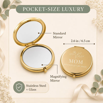 Mother of the Bride or Groom 2.6 inch dual compact mirror with standard and magnifying mirrors