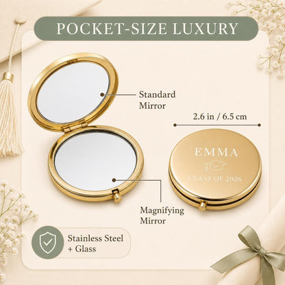 Graduation Class of 2026 2.6 inch dual compact mirror with standard and magnifying mirrors
