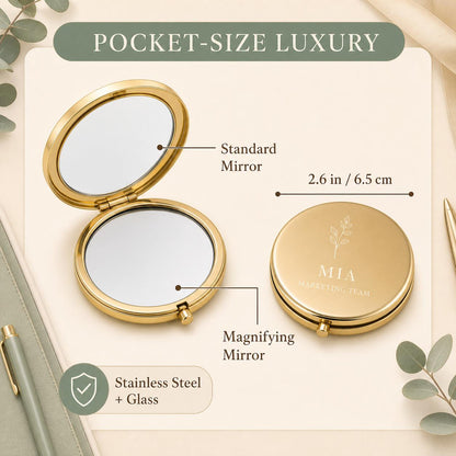 Team or Staff Appreciation 2.6 inch dual compact mirror with standard and magnifying mirrors