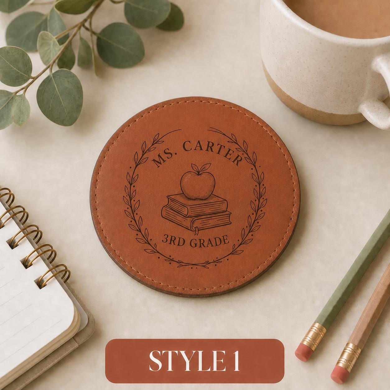 Style 1 teacher leather coasters