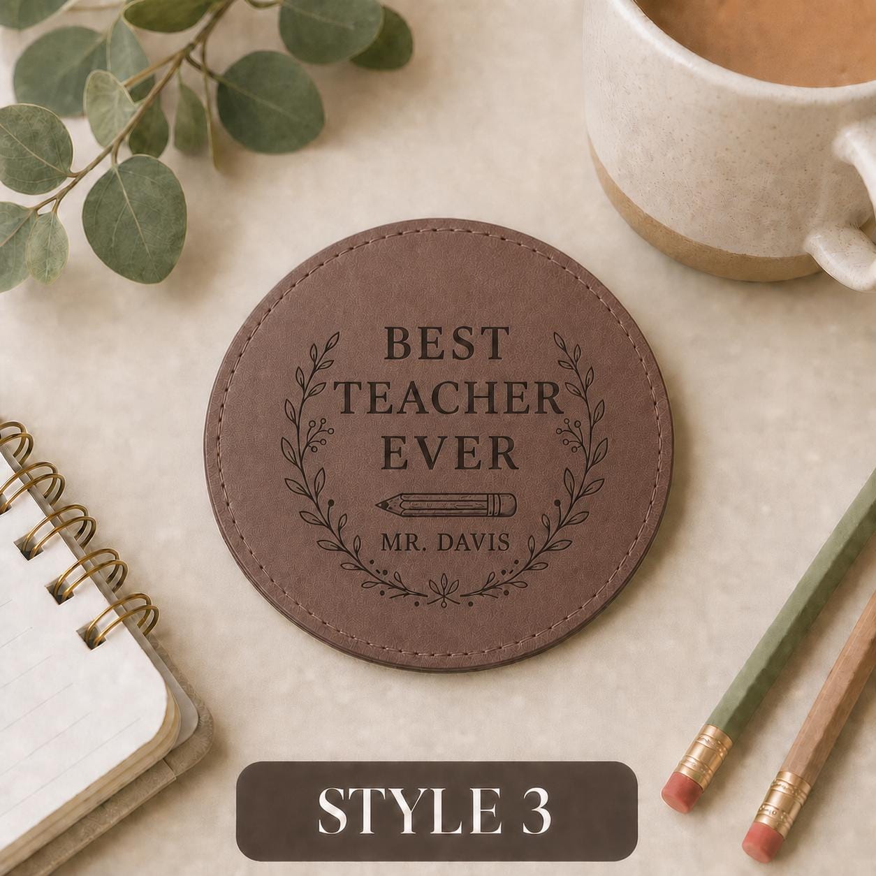 Style 3 teacher leather coasters