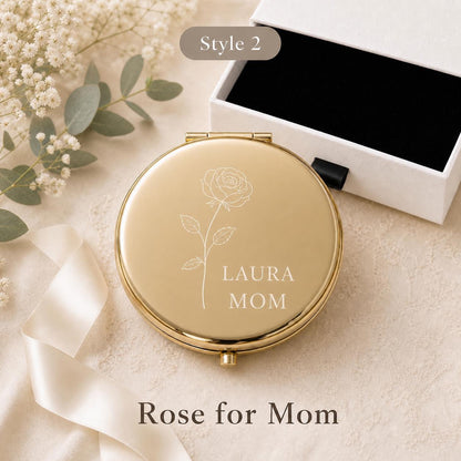 Style 2 Birth Flower compact mirror personalized for Mother of the Bride or Groom