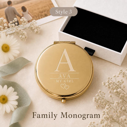 Style 3 Modern Monogram compact mirror personalized for Daughter Granddaughter or Niece