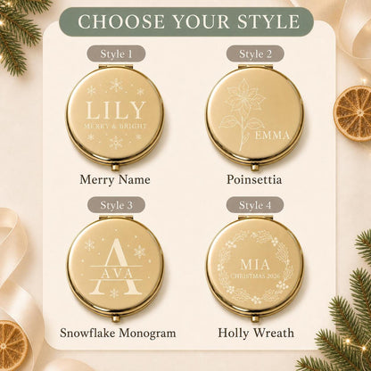 Choose Occasion Script Birth Flower Modern Monogram or Botanical Wreath for a personalized Christmas Daughter Niece or Tween compact mirror