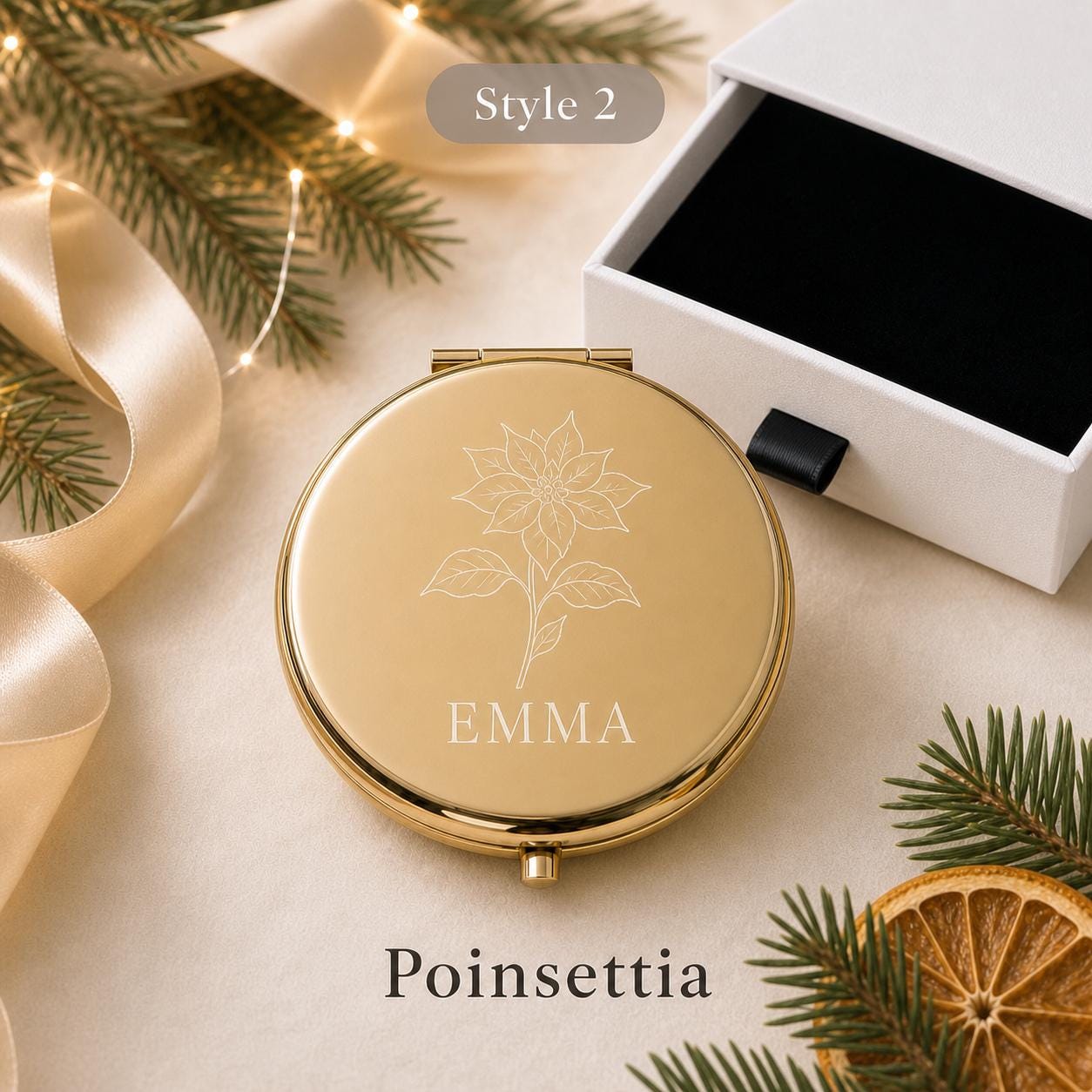 Style 2 Birth Flower compact mirror personalized for Christmas Daughter Niece or Tween