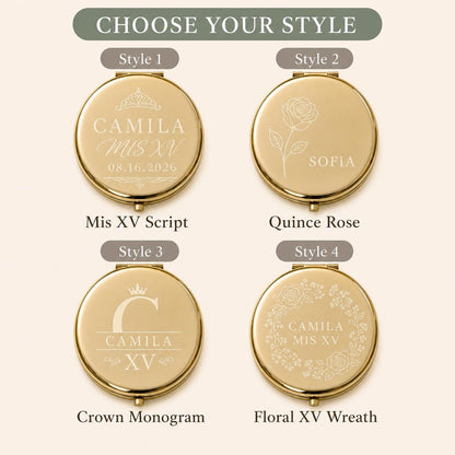 Choose Occasion Script Birth Flower Modern Monogram or Botanical Wreath for a personalized Quinceanera Sweet 15 Favors compact mirror