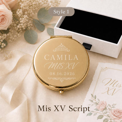 Style 1 Occasion Script compact mirror personalized for Quinceanera Sweet 15 Favors