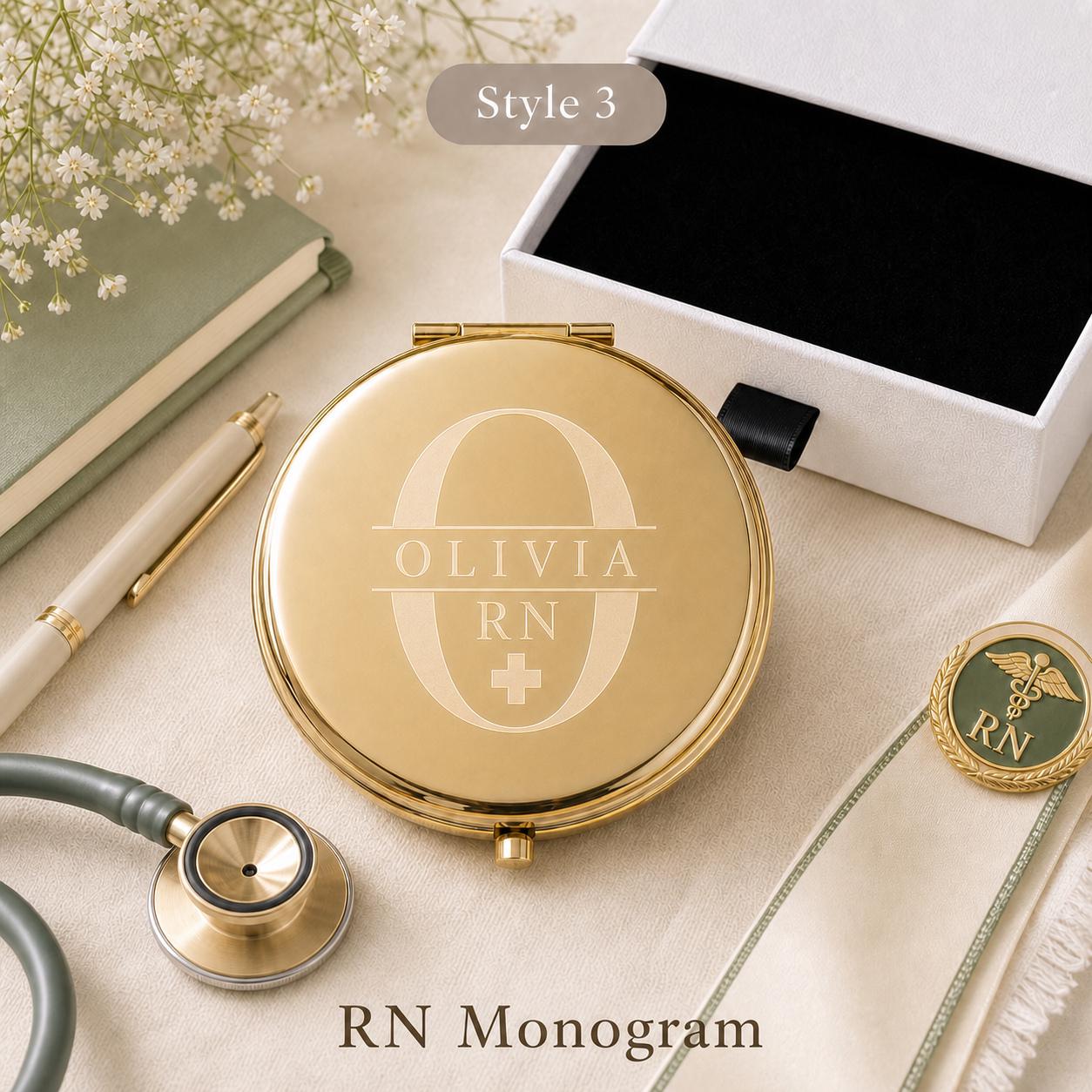 Style 3 Modern Monogram compact mirror personalized for Nurse Appreciation or Nursing Graduation