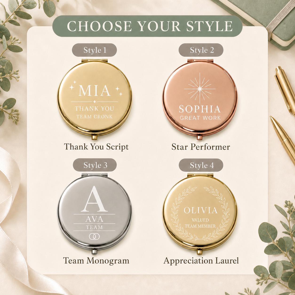 Choose Occasion Script Birth Flower Modern Monogram or Botanical Wreath for a personalized Team or Staff Appreciation compact mirror