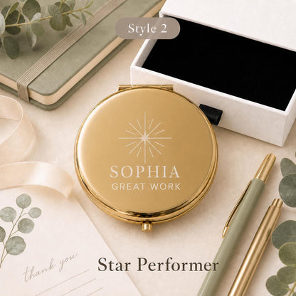 Style 2 Birth Flower compact mirror personalized for Team or Staff Appreciation
