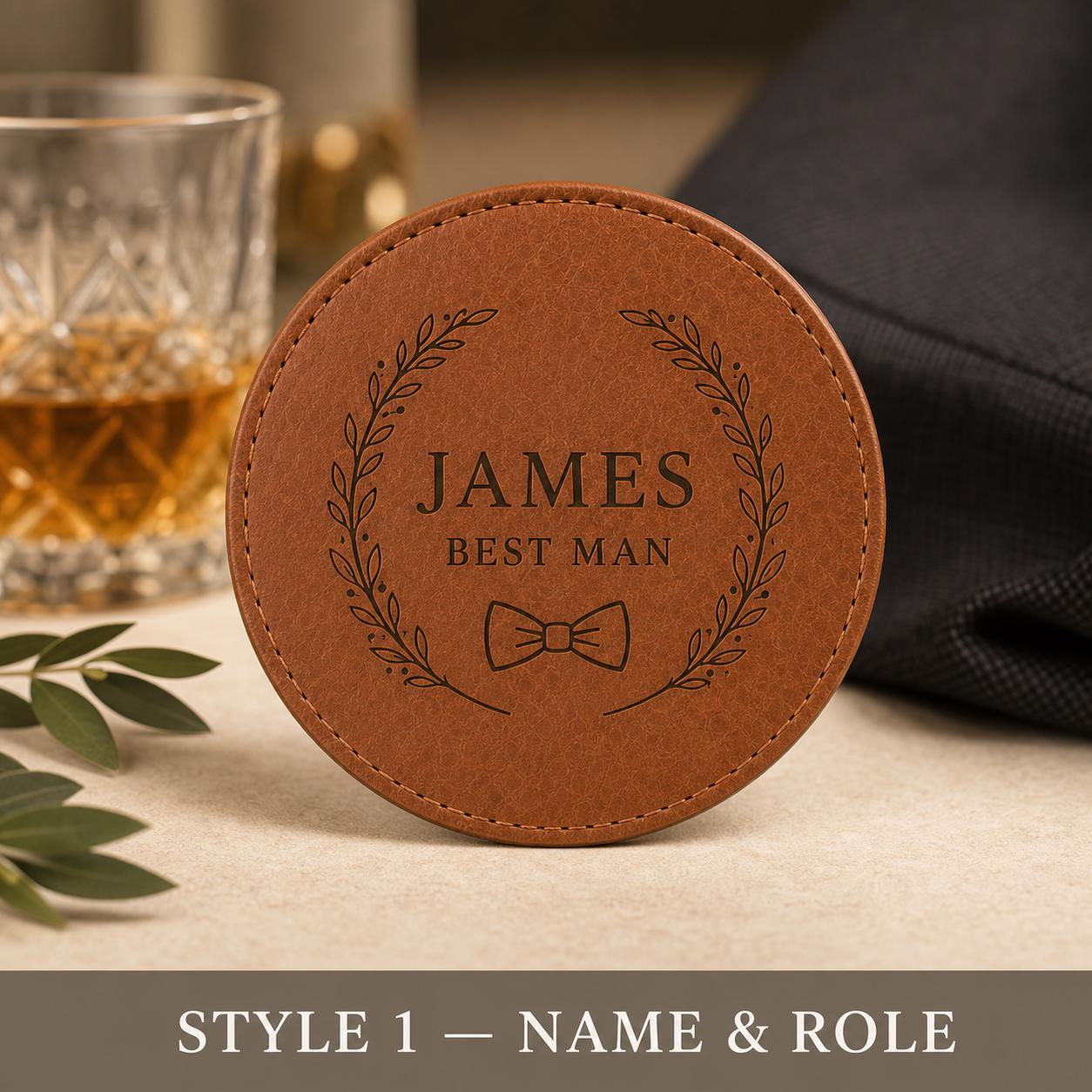 Style 1 groomsmen leather coasters