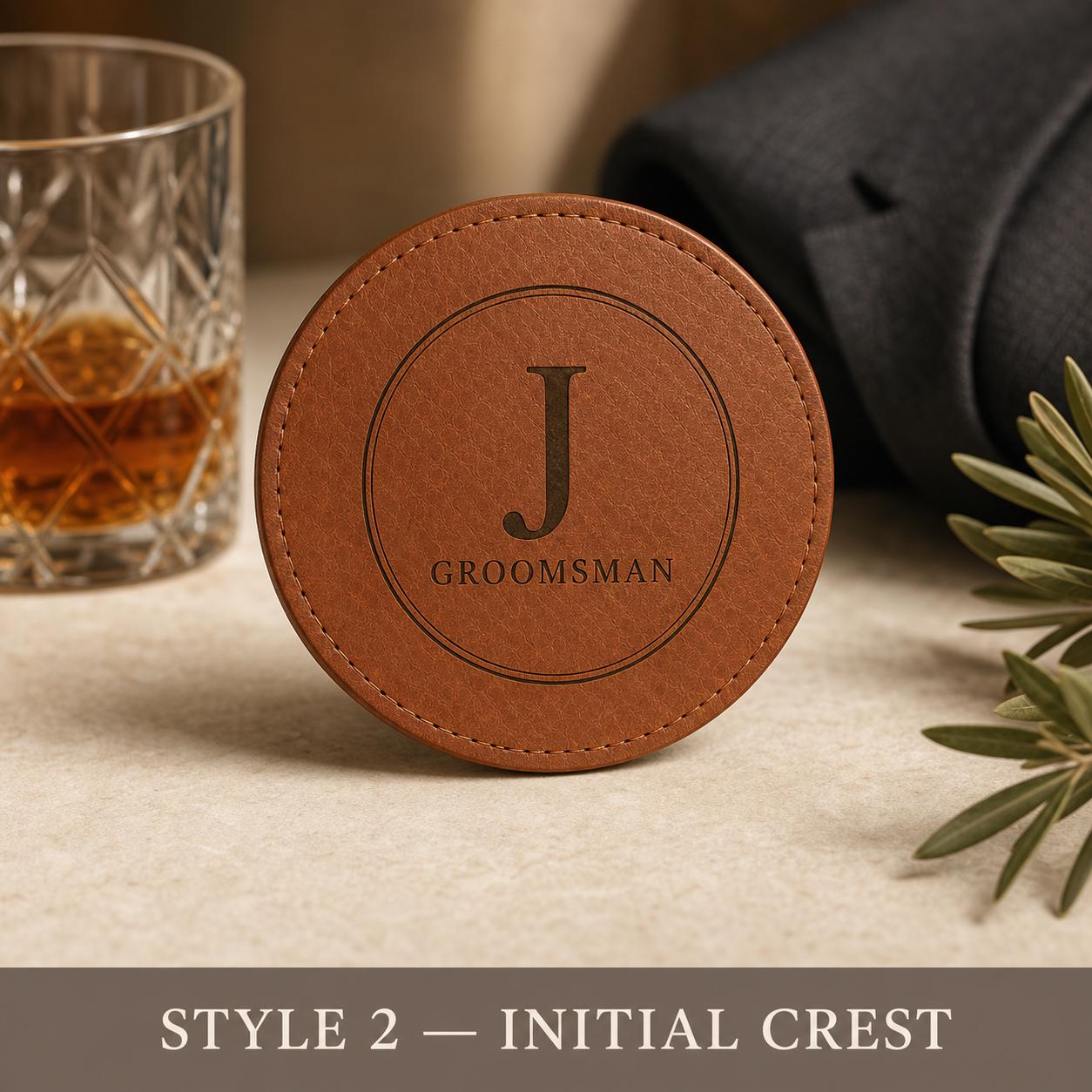 Style 2 groomsmen leather coasters