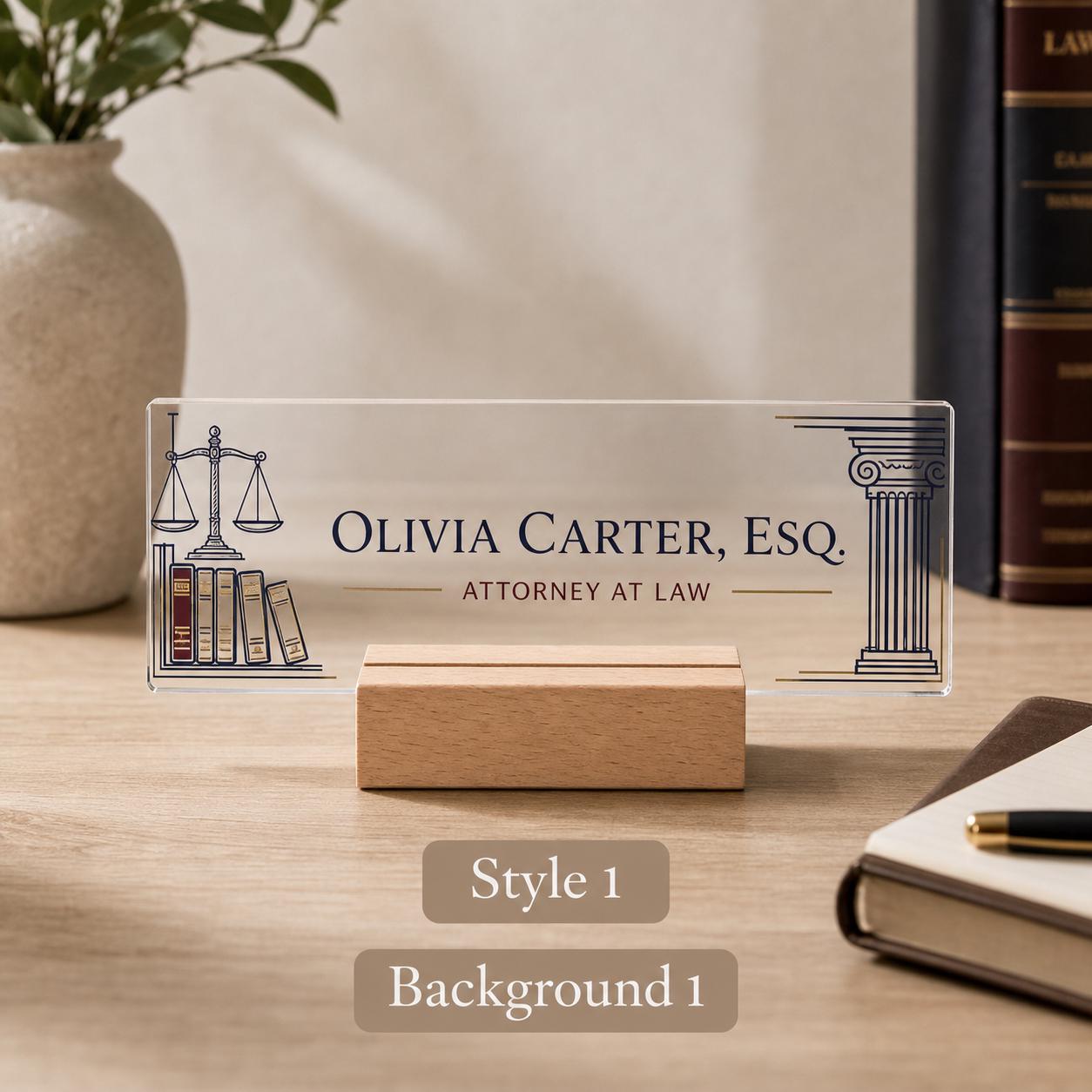 Personalized lawyer acrylic nameplate design example