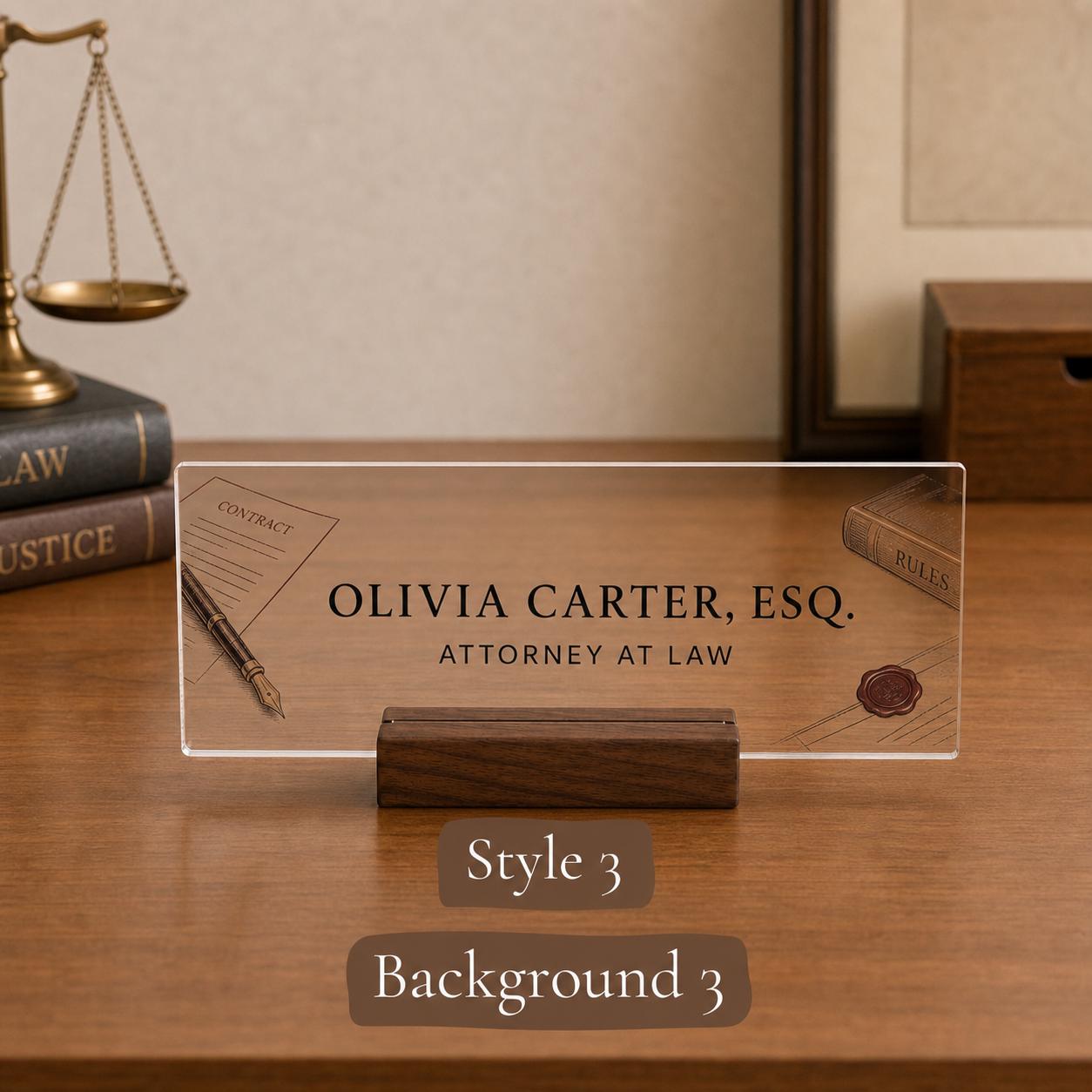 Personalized lawyer acrylic nameplate design example