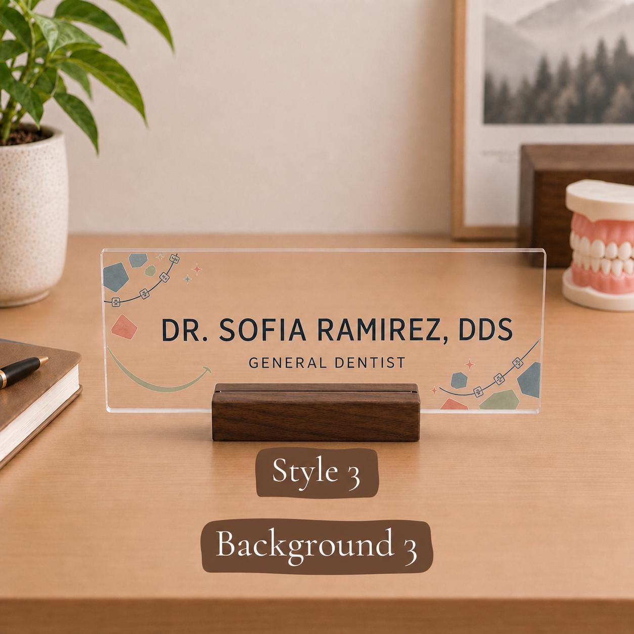 Personalized dentist acrylic nameplate design example