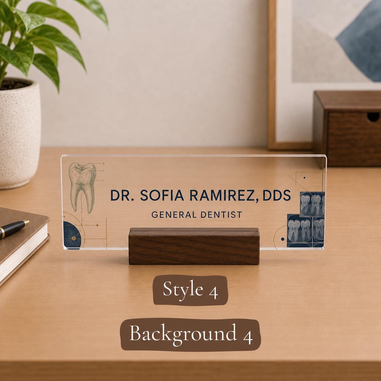 Personalized dentist acrylic nameplate design example