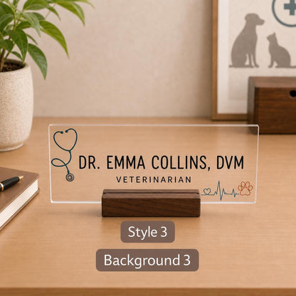 Personalized veterinarian acrylic nameplate design example