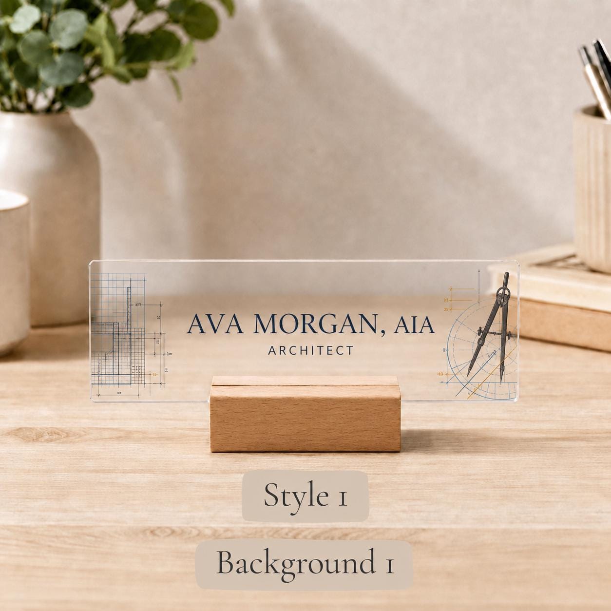 Personalized architect acrylic nameplate design example