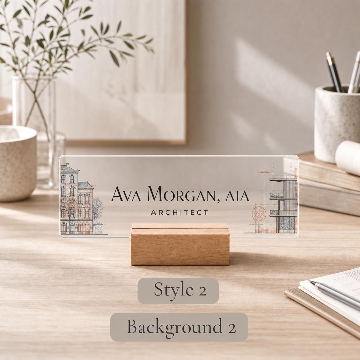 Personalized architect acrylic nameplate design example