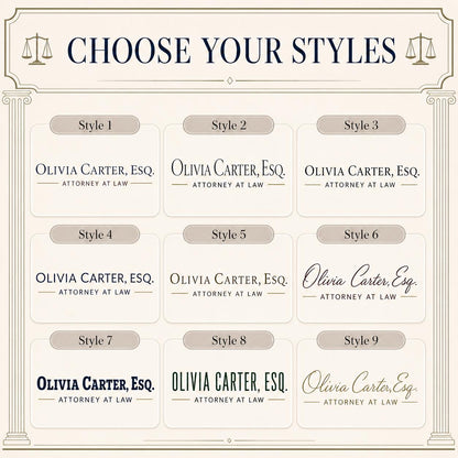 Nine typography styles for the lawyer acrylic nameplate