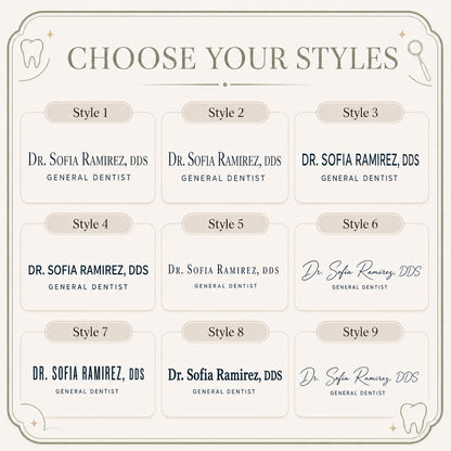 Nine typography styles for the dentist acrylic nameplate