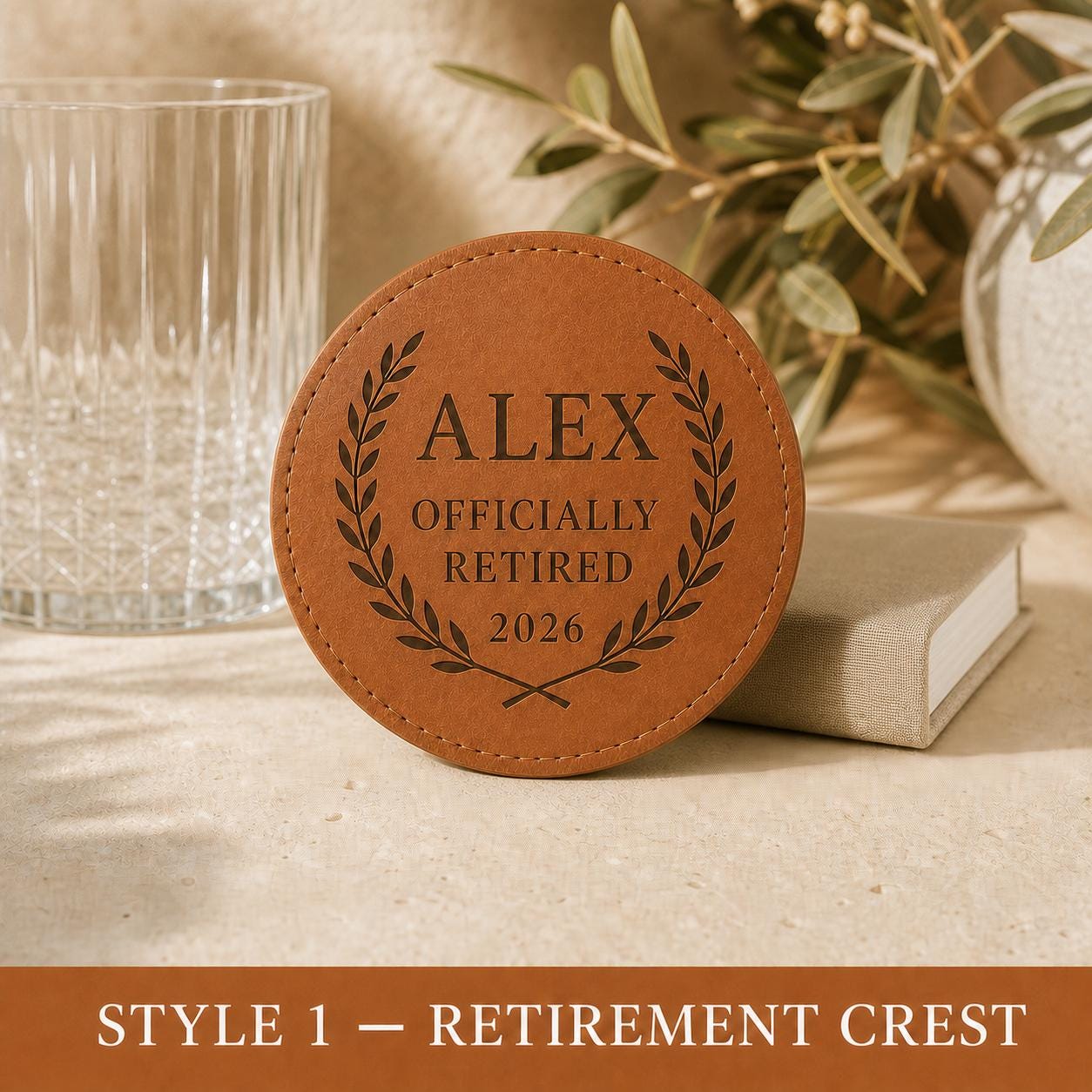 Style 1 retirement leather coasters