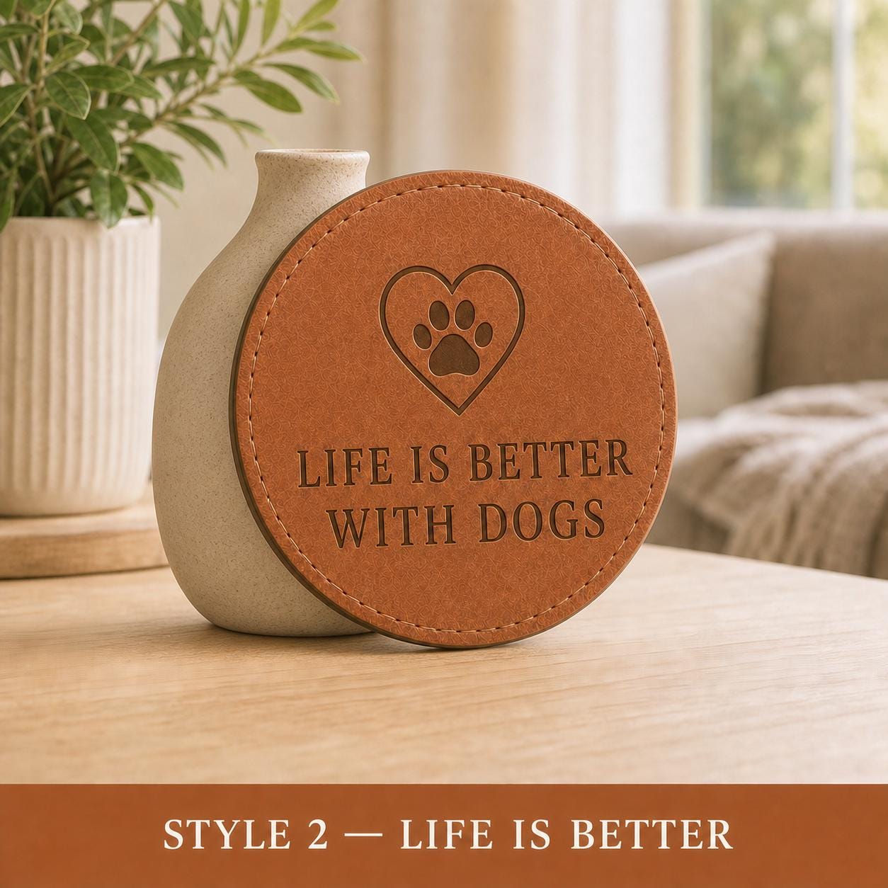 Style 2 pet name leather coasters