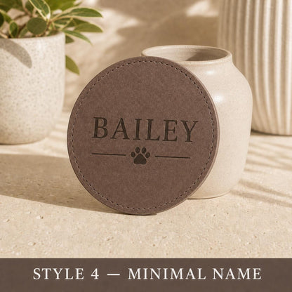 Style 4 pet name leather coasters