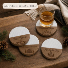 Mountain Cabin Marble & Wood Coasters