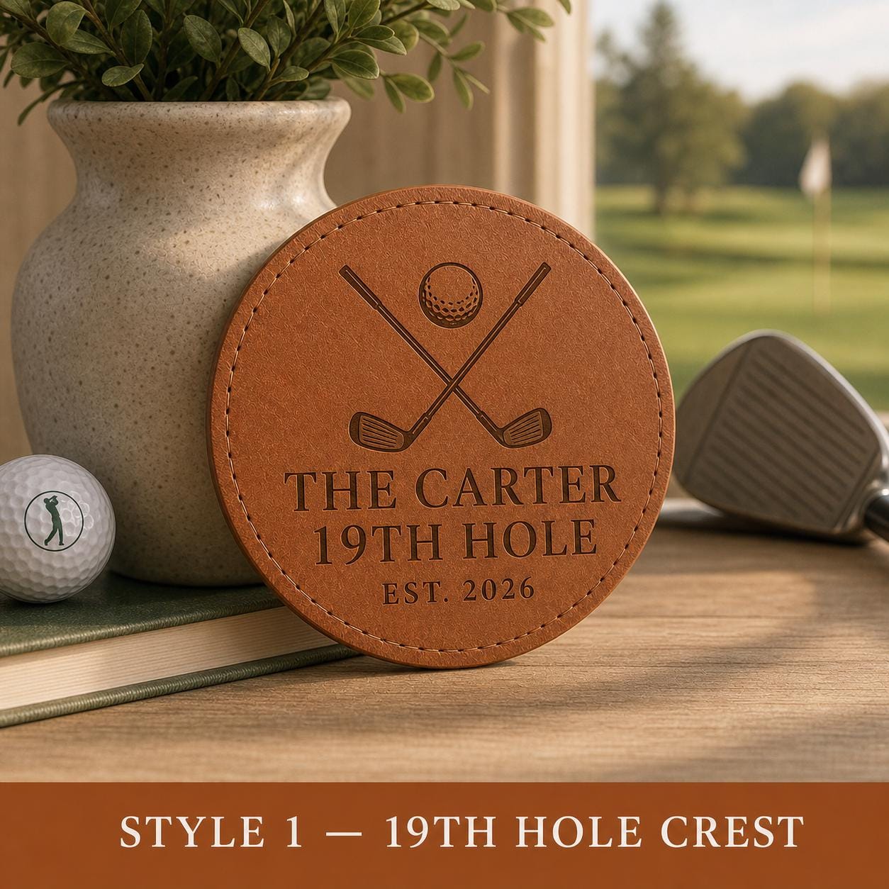 Style 1 golf leather coasters