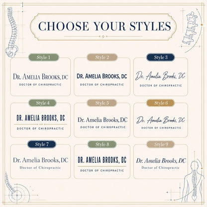 Nine typography styles for the chiropractor acrylic nameplate